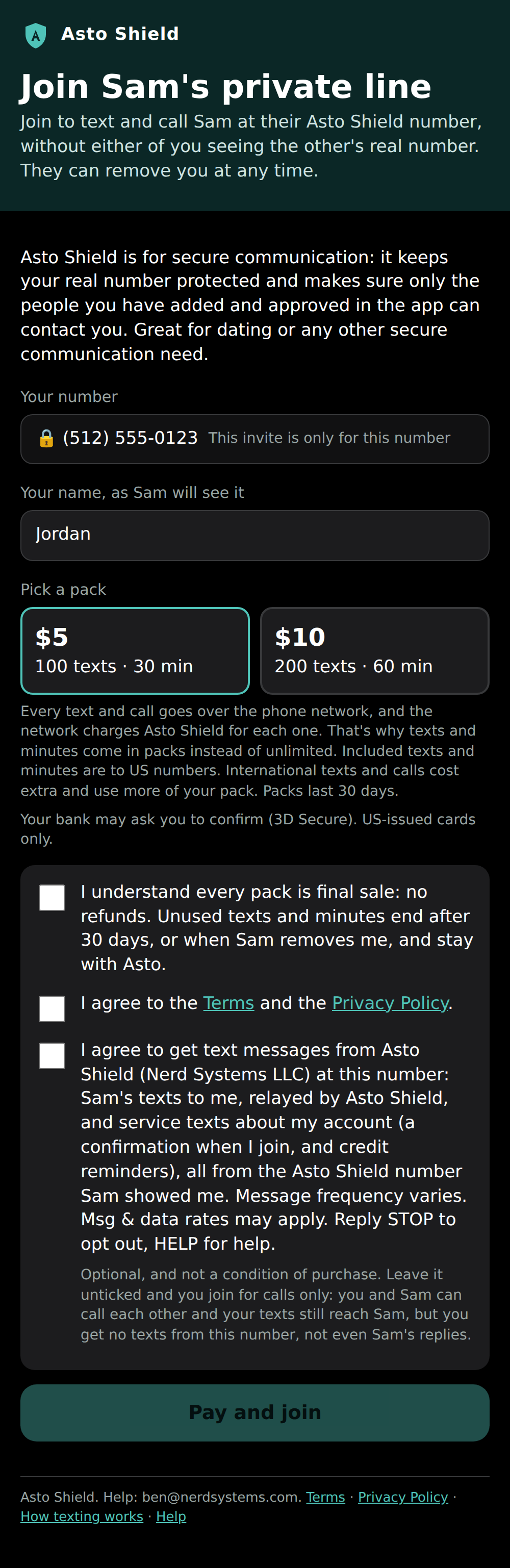 The join page, with its three unticked boxes